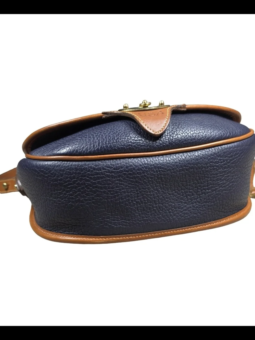 Vintage Dooney & Bourke Cavalry Trooper Saddle Bag Navy Blue Tan AWL Crossbody